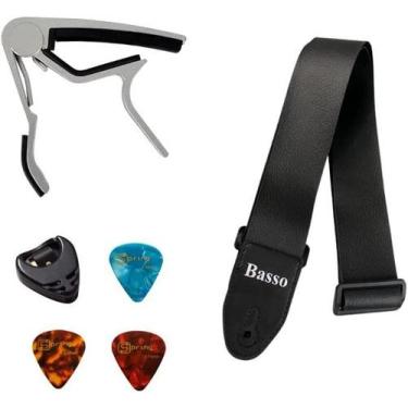 Imagem de Kit Acessórios Violão Alça Basso Capotraste Cpl02 Palhetas - Andaluz
