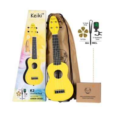 Imagem de Ortega Guitars, Pacote de Ukulele Soprano Keiki Série K2 de 4 Cordas - Inclui: Sintonizador, Palhetas, Alça e Sacola, Destro, Erva Limão, LGR