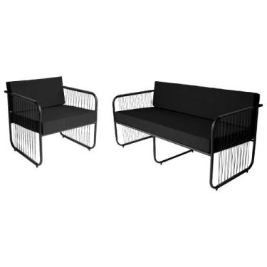 Imagem de Conjunto 1 Poltrona e 1 Namoradeira Córdova em Aço Carbono e Fibra Sin