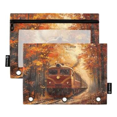 Imagem de Fichário de trem de outono bolsa com zíper 3 anéis, 2 unidades, suprimentos de escritório para crianças, adolescentes e adultos