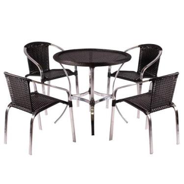 Imagem de Kit 4 cadeiras pinheiro e mesa preto c/ tampo tramado e borda - Fexx F