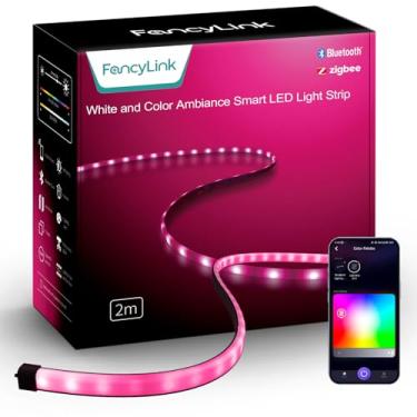Imagem de Fancylink Fita De Led Inteligente Zigbee 3.0 Rgbcw, Luz Ambiente 2 M/6 Pés, 16 Milhões Cores Que Mudam Cor Para Quarto…