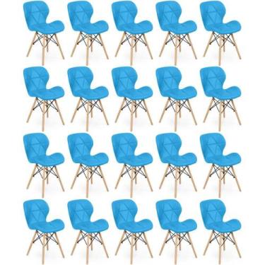 Imagem de Kit 20 Cadeiras de Jantar Charles Eames Slim Wood Estofada - Azul - Ma