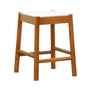 Imagem de Banco Baixo Amber Madeira Maciça - Amêndoa Assento MDF BP na cor Branca