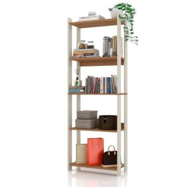 Imagem de Estante Organizador Livreiro Estilo Industrial Madeira Prateleira Livros Quarto Sala Cozinha Decoração Ambientes(Off White/Nature)
