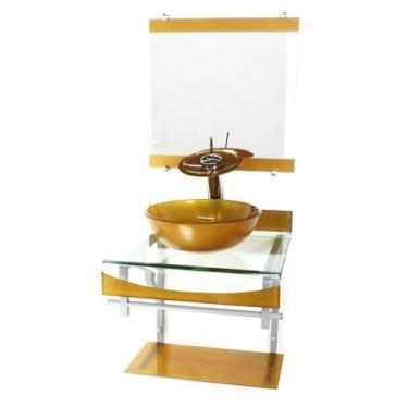 Imagem de Gabinete de vidro 40cm para banheiro curvado duplo pc cuba redonda dou