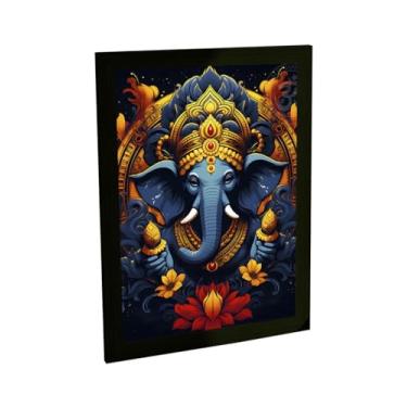 Imagem de Quadro Decorativo Deusa Ganesha Hinduísmo Ilustração Azul Amarelo Decoração Poster Quarto Sala