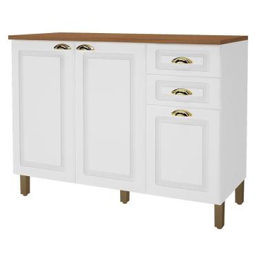 Imagem de Balcão De Cozinha Firenze 120cm 3 Portas E 2 Gavetas Branco Com Tampo Mdf - Indékes Branco