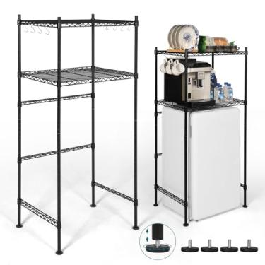 Imagem de KELIXU Prateleira Para Mini Geladeira, Suporte De Metal 2 Níveis Com Armazenamento, Altura Ajustável, Multifuncional Micro-Ondas Dormitórios, Cozinhas, Escritórios, Fácil Instalar, 52" A X 24" L 18"