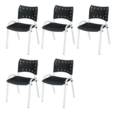Imagem de Kit 5 Cadeiras Iso Base Branco, Escola, Escritório, Igreja- Preto