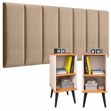 Imagem de Conjunto Cabeceira Cama Casal 1,40 Com Mesa de cabeceira Quarto Luxo (Bege - Off White/Cinamomo)