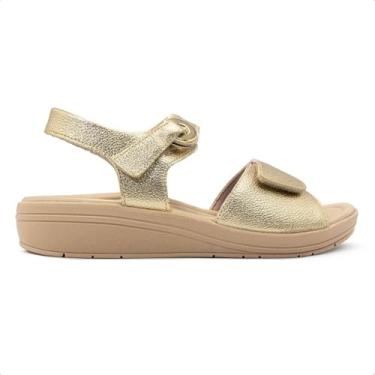 Imagem de Sandália Usaflex Feminina Salto Anabela Ajuste Fecho-flex Casual Ouro Light Ak0508008 38
