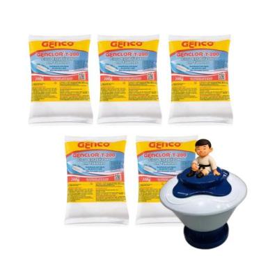 Imagem de Kit 5 Tablete Pastilha Pedra Cl Estabilizado Genco + Clorador Médio - 