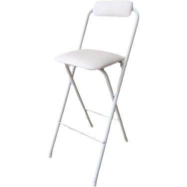 Imagem de Banco De Bar Dobrável Com Encosto, Banco De Assento, Banco De Bar Acolchoado Em Altura De Balcão, Banco De Bar Dobrável Portátil Bancos De Bar Altos Para Cozinha, White, Seat Height 27 .5inch