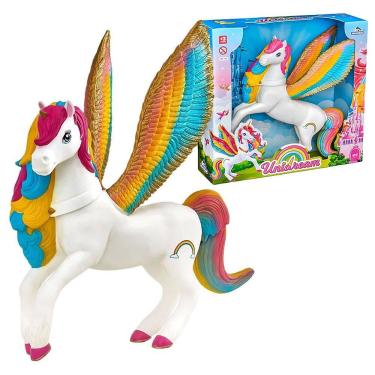 Imagem de Unicórnio Boneco Com Asas Brinquedo Infantil Menina Com 33cm