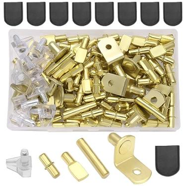 Imagem de Kit de unhas de prateleira com 112 peças, 5 estilos, pino de suporte de prateleira banhado a níquel metálico, capa de silicone, adequado para armário de cozinha, pino de suporte de estante e pino (ouro)