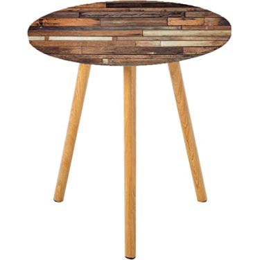 Imagem de Toalha de mesa redonda de madeira, tábuas de piso rústicas, aparência de fazenda, estilo campestre, nogueira, imagem de grão de carvalho, adequada para sala de estar, quarto, espaço pequeno, serve