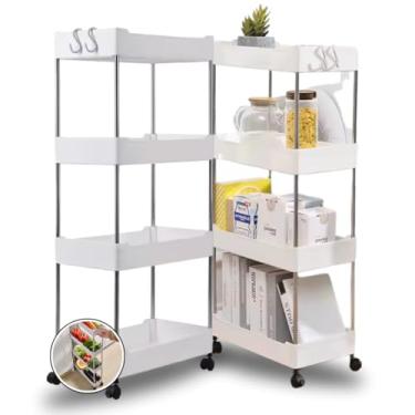 Imagem de Carrinho Organizador Multiuso Slim com 4 Prateleiras e Rodinhas - Plástico Resistente - Para Cozinha, Banheiro, Salão, Escritório ou Manicure