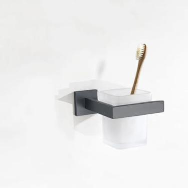 Imagem de Toalheiro de aço inoxidável cinza 304, porta-escova de papel higiênico, dispensador de sabão, gancho para toalha, conjunto de acessórios para banheiro (copo de dente GG)