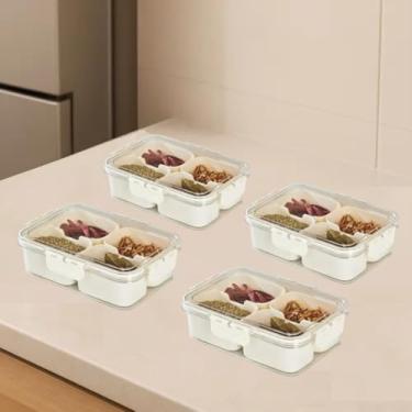 Imagem de Kit Potes Organizadores Geladeira Com Divisórias Removíveis Empilháveis | Plástico Transparente Multiuso (4 potes de quatro divisórias)