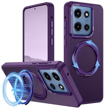 Imagem de v-Golvin Capa magnética forte para Moto G Stylus 5G 2025 com suporte, adequada para MagSafe, design de anel rotativo de 360°, textura fosca translúcida, proteção de grau militar, à prova de choque