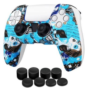Imagem de TNP Capa para controle de silicone para PS5, capa dupla + conjunto de 8 punhos para polegar Pro Sony Playstation 5 Skins acessórios Roll Rumble com aderência texturizada ergonômica