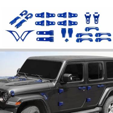 Imagem de Conjunto completo de tampa exterior guarnição da dobradiça da porta do motor capô dobradiça capô trava lateral saída de ar traseira janela dobradiça kit de acabamento para Jeep Wrangler JL JLU 2018