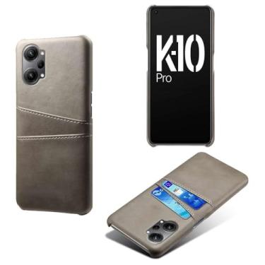 Imagem de Capas Compatível com OPPO K10 PRO,Caso de couro PU-Tampa de telefone a prova de choque com 2 slots de cartão,Proteção anti-impressão digital e anti-gota-Grey