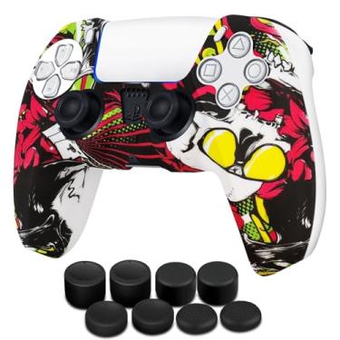 Imagem de TNP Capa para controle de silicone para PS5 capa dupla + conjunto de 8 punhos para polegar Sony PlayStation 5 Skins acessórios pôquer com aderência texturizada ergonômica