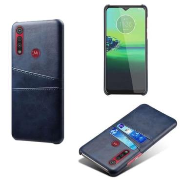 Imagem de Capas Compatível com MOTO One MACR0,tampa protetora de couro falso,design de saco de cartão com 2 fendas de cartão atrás,proteção anti-impressão digital e anti-gota-Blue