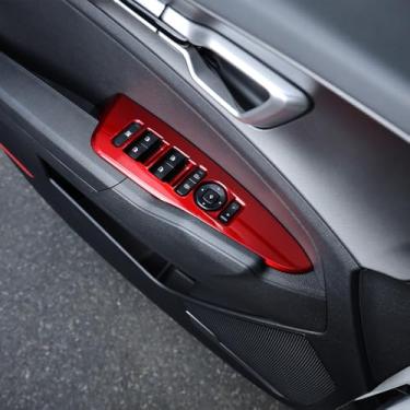 Imagem de Cnaurda Tampa do painel de interruptor de janela do carro fechadura lateral botão de controle de elevação moldura painel protetor adesivo de acabamento compatível com Kia Sportage 2023-2025 (vermelho)