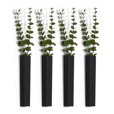 Imagem de Pretty Jolly Vaso para decoração de parede de eucalipto, moderno, boêmio, casa, flores artificiais, escultura de parede interna, para sala de estar, quarto, verde, conjunto de 4 preto