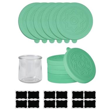 Imagem de TERESRY Pacote com 12 tampas de silicone para iogurte Oui com 8 etiquetas, tampas de grau alimentício para potes de iogurte Oui de 142 g, capas de conserva de silicone reutilizáveis perfeitas para