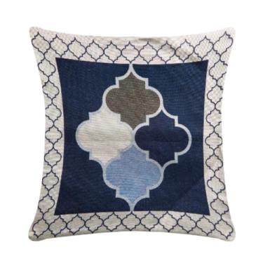 Imagem de Capa de Almofada Decorativa, 45x45 cm e 55x33 cm, Tecido Jacquard e Soft, com Zíper, Cores Lisas e Estampadas, Refis Avulsos (Grécia Azul, Capa Quadrada)