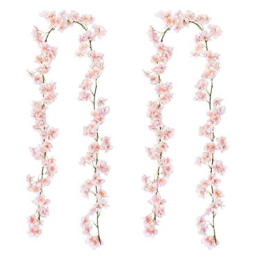 Imagem de Guirlanda de flores artificiais de cerejeira com flores falsas para pendurar grinalda de cerejeira decoração de casamento 2 peças #·