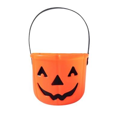 Imagem de predolo Balde de doces para Halloween, doces ou travessuras, suporte para balde de infantil com alça, Jack O'Lantern, presente de Halloween para feriado, Laranja