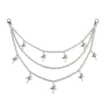 Imagem de Calça jeans com pingente de estrela de prata gótica, corrente de jeans em camadas para mulheres e homens, punk, hip hop, carteira, cinto, corrente para calças, rock, gótico, grunge, bolso para