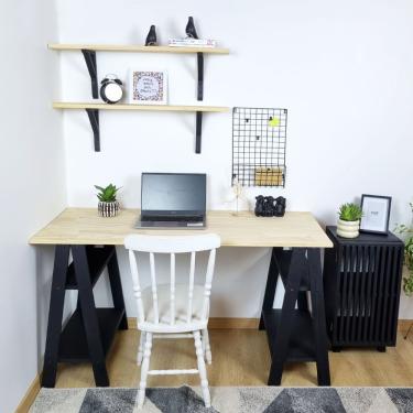 Imagem de Mesa Cavaletes com Prateleira 77Ax120Lx60P Natural/Preto