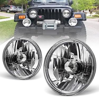 Imagem de AUTOWIKI Luzes de cabeça de conversão redondas de 17,78 cm para modelos de vários veículos, picape e motocicletas, 1 par de faróis de 18 cm com lâmpadas H4 12V 60/55W