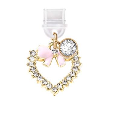 Imagem de ELISE & FONDA TP743 Porta de carregamento tipo C plugue antipoeira Little Love Heart com laço para celular iPhone 15/16/Samsung/OnePlus/Xiaomi/oppo telefones Android (rosa)