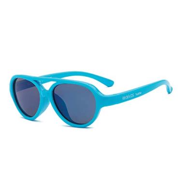 Imagem de Real Kids Shades Óculos de sol Sky Aviator para crianças, armações Flexfit, Azul neon, Youth 7+