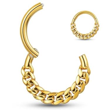 Imagem de Twolobes Anéis de septo, 1 peça 16G/8 mm corrente cubana de aço inoxidável cirúrgico argola joia clicker cartilagem brinco articulado segmento daith piercing ouro