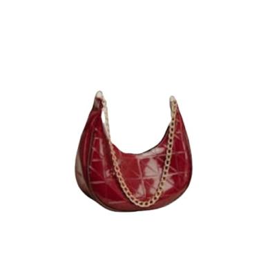 Imagem de Baguete meia lua Bolsa Feminina Lateral Lisa(Vermelho verniz)