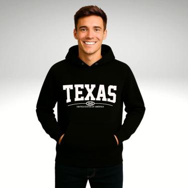 Imagem de Moletom Unissex Canguru Blusas de Frio Casaco Fechado Liso Estampado Texas-Unissex