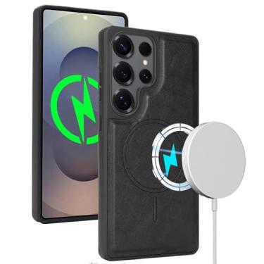 Imagem de HAOMRIYL Capa magnética para Samsung Galaxy S25 Ultra/S25 Plus/S25, capa de couro executiva, carregamento sem fio, à prova de choque, preta, S25plus