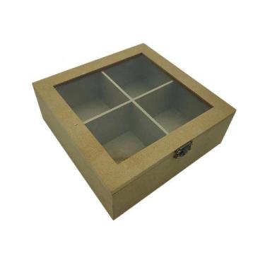 Imagem de Caixa Mdf Le com 4 Divisórias com Tampa Acrílica 18x18x6.5cm, UNICA