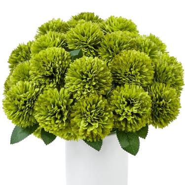 Imagem de SITUMEIZI 12 peças de crisântemos artificiais verdes, flores, bolas, flores, falsas, mães, seda, para casamento, casa, cozinha, decoração, arranjo floral