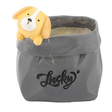 Imagem de Cute Pen Holder Desk Organizer Animal Cartoon Style Resina Lápis Cup Holder para Home Office School Desk Acessórios Maquiagem Brush Organizer Nordic Retro Paper Bag Shaped (2245H -04 DOG)