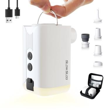 Imagem de Bomba de ar elétrica portátil com luz de acampamento - Bomba de ar de mochila de 5 Kpa para inflação/esvaziamento rápido - ideal para colchão de ar, almofadas de acampamento, travesseiros infláveis