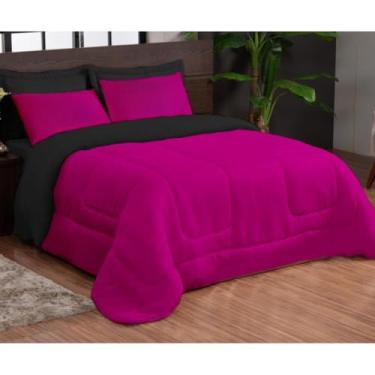 Imagem de Kit Edredom Casal 3 Peças Dupla Face com Fronhas – Macio e Econômico para o Frio(love pink preto)